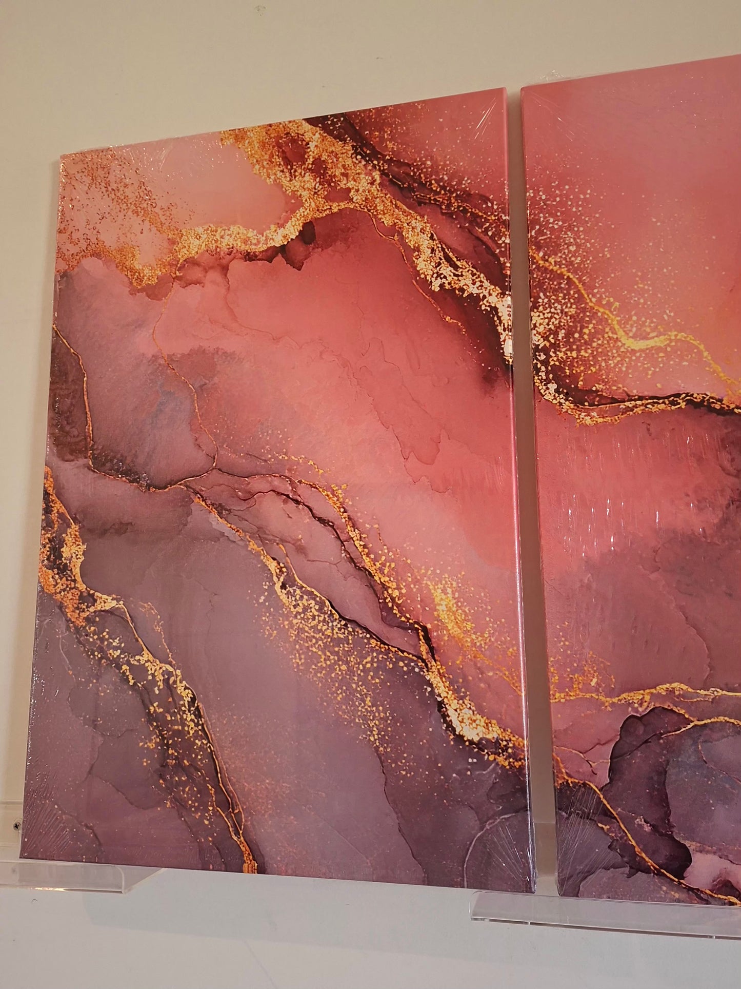 Pink and Gold Marble Abstract Wall Art Set