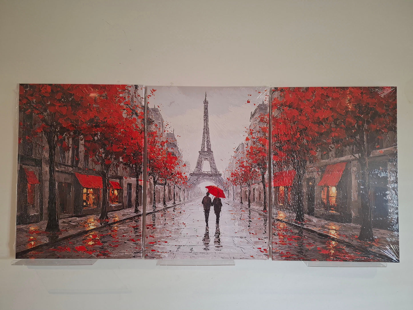 Romantic Paris Rainy Street Canvas Print Wall Art – Vintage Autumn Scene