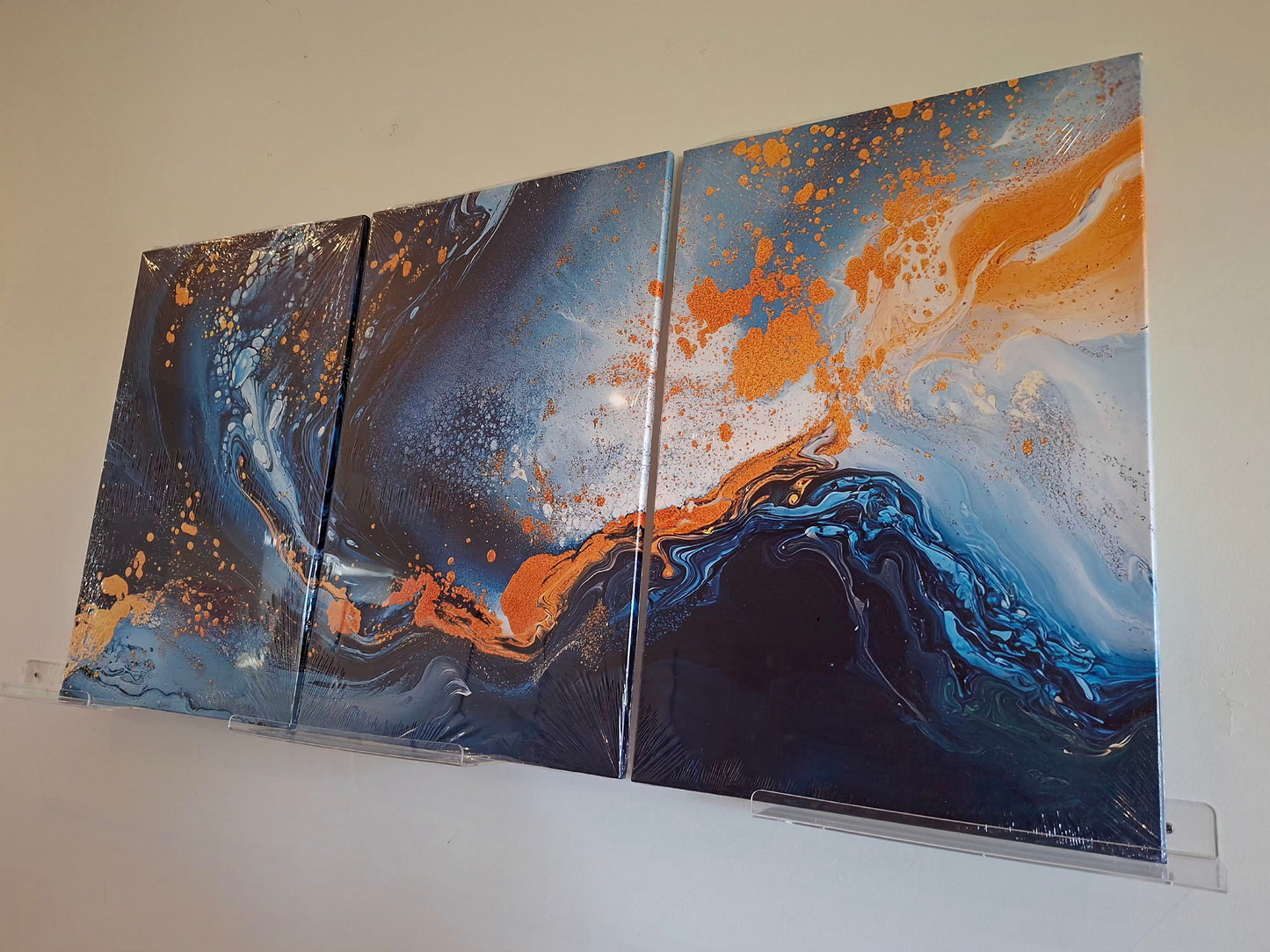 Blue Ripple & Gold Abstract Wall Art Set