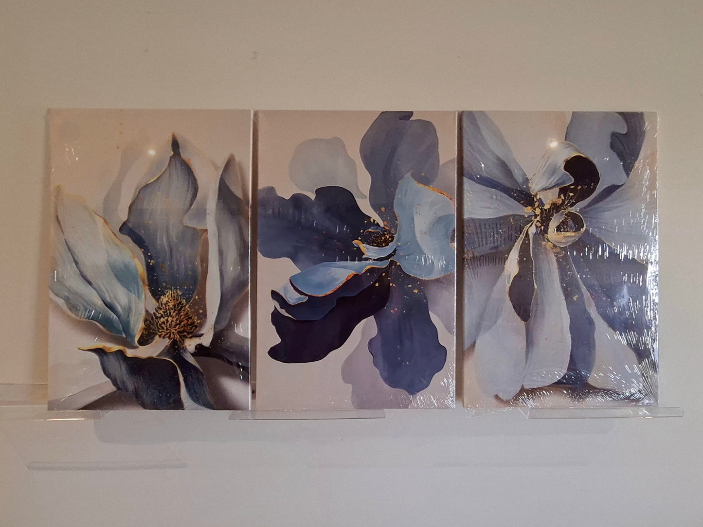 Blue Floral Abstract Canvas Wall Art Set