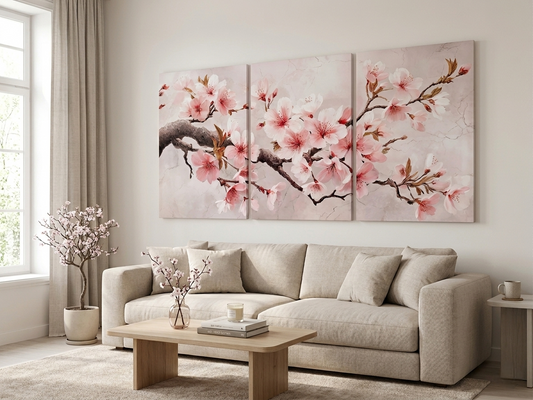 Cherry Blossom Wall Art Set – Soft Pink Japanese Floral Décor