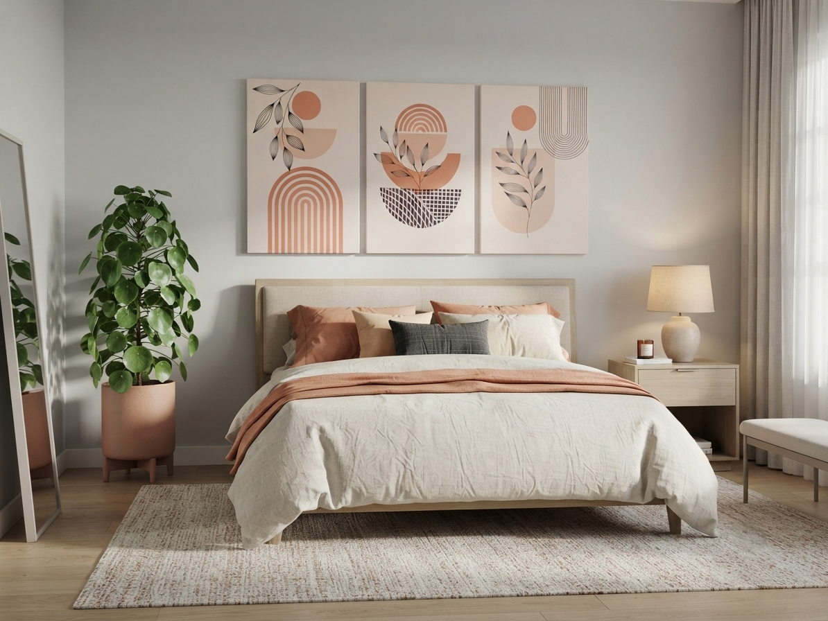Neutral Geometric & Abstract Plant Canvas Wall Art – Modern Minimalist Décor