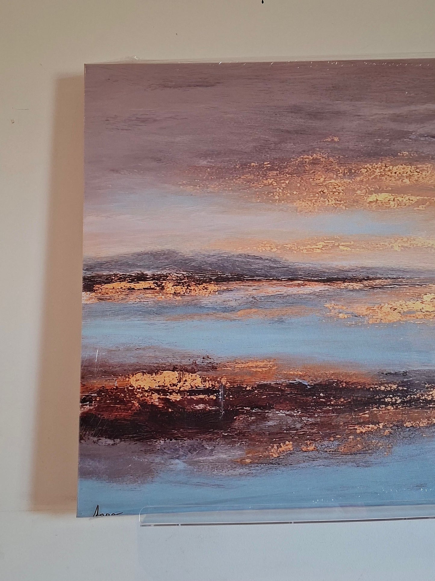 Golden Sky & Misty Lake Canvas Wall Art – Abstract Landscape Décor