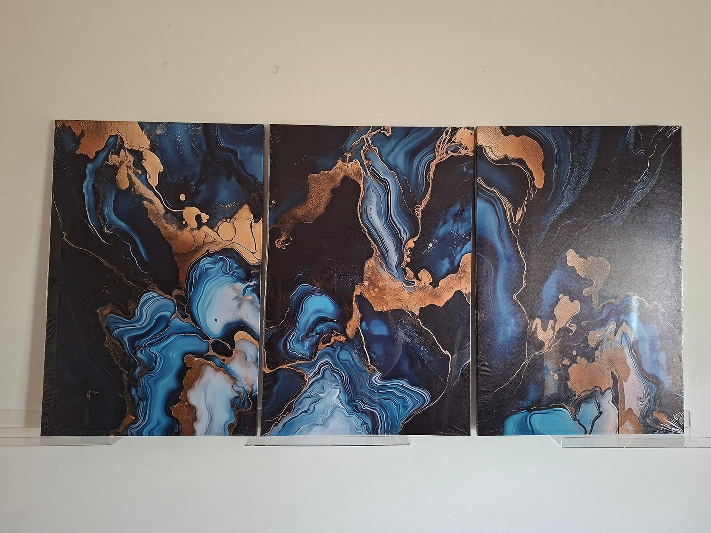 Navy Blue & Gold Marble Abstract Wall Art
