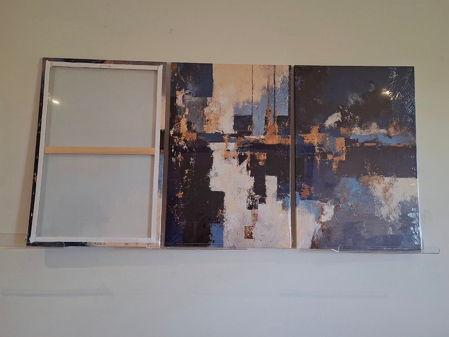 Blue Geometric & Gold Abstract Wall Art Set