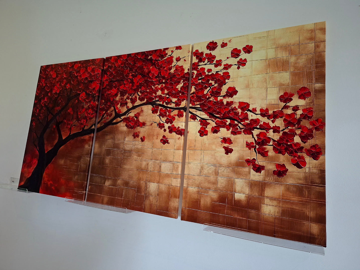 Red Starry Watercolor Tree Canvas Wall Art – Abstract Modern Décor