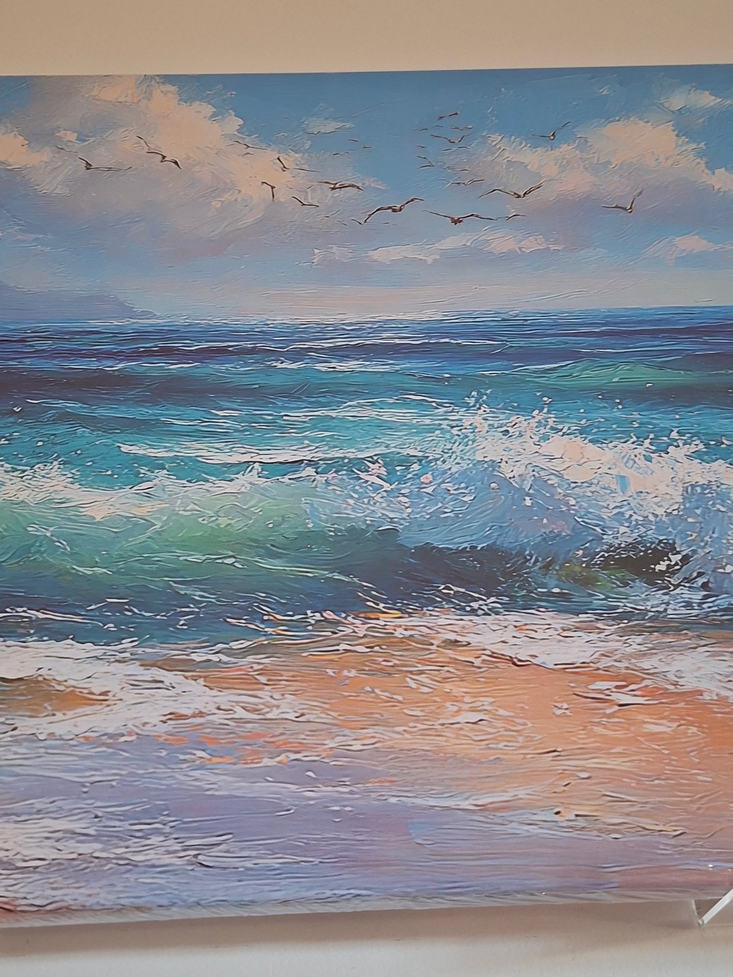 Ocean Waves & Birds Canvas Wall Art – Coastal Abstract Décor