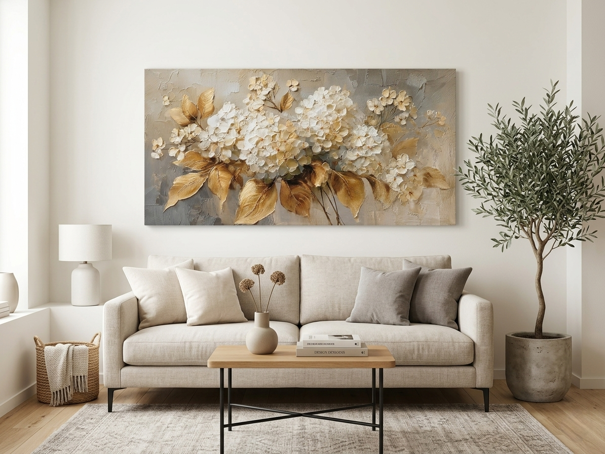 Golden Floral Canvas Wall Art - 1pc