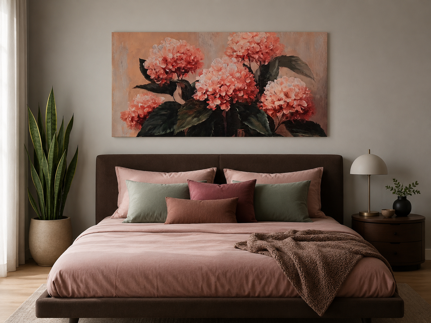 Pink Hydrangea Canvas Wall Art – Pastel Floral Elegance Décor