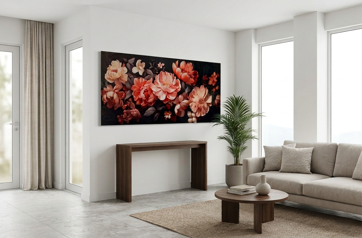 Chic Pink Floral Canvas Print – Modern White & Red Flower Wall Art