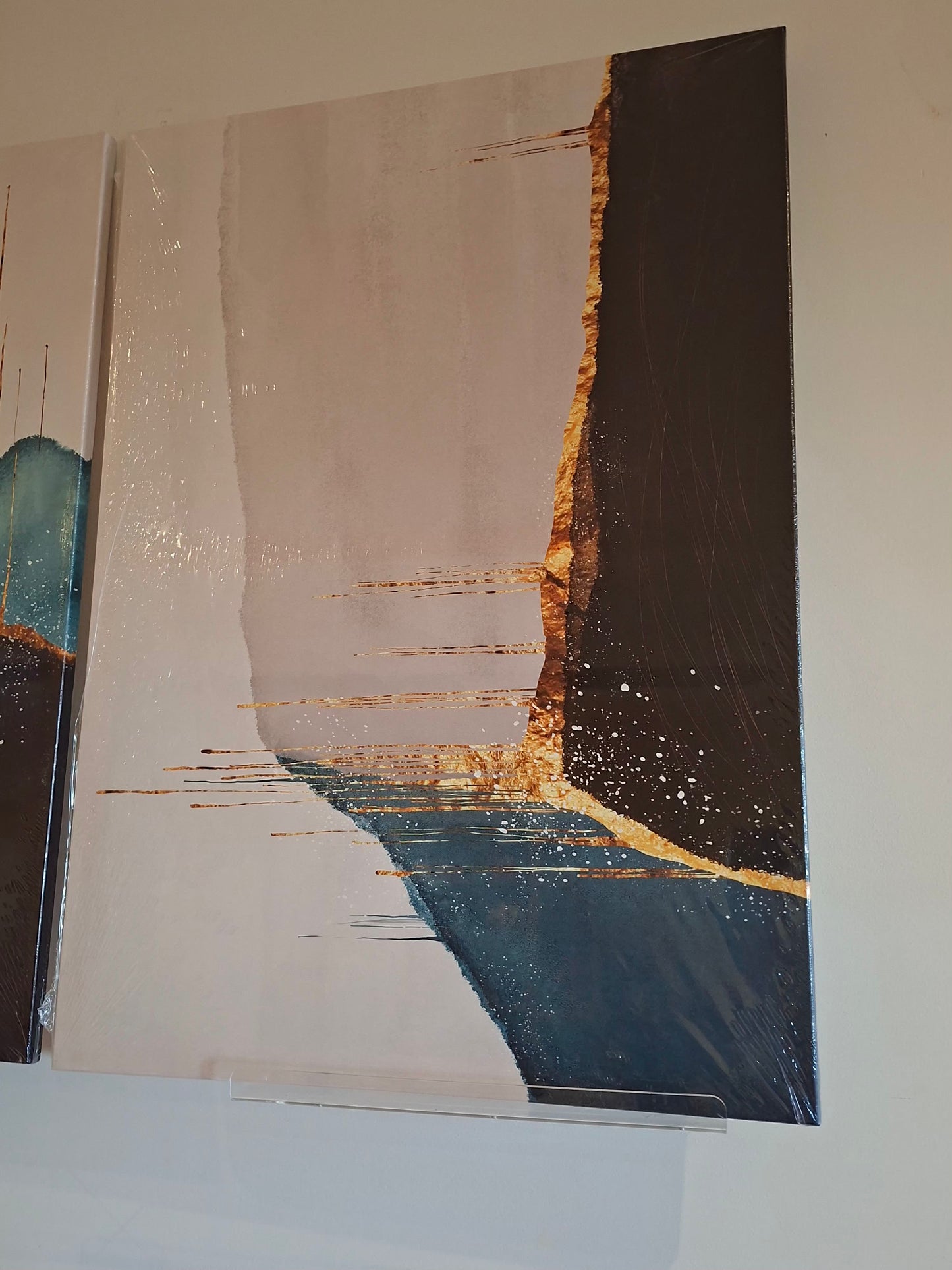 Modern Abstract Blue and Gold Canvas Wall Art Set