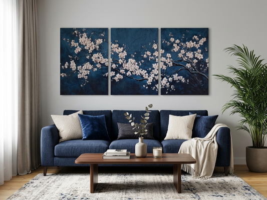 White Blossom Tree Framed Canvas Wall Art – Modern Botanical Spring Décor