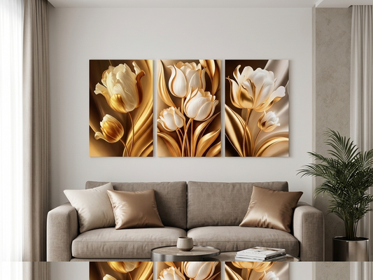 Luxury Gold Tulip Canvas Wall Art Set