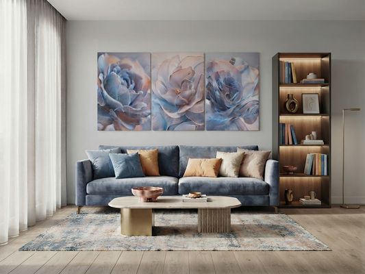Serene Blue Flower Canvas Wall Art Set