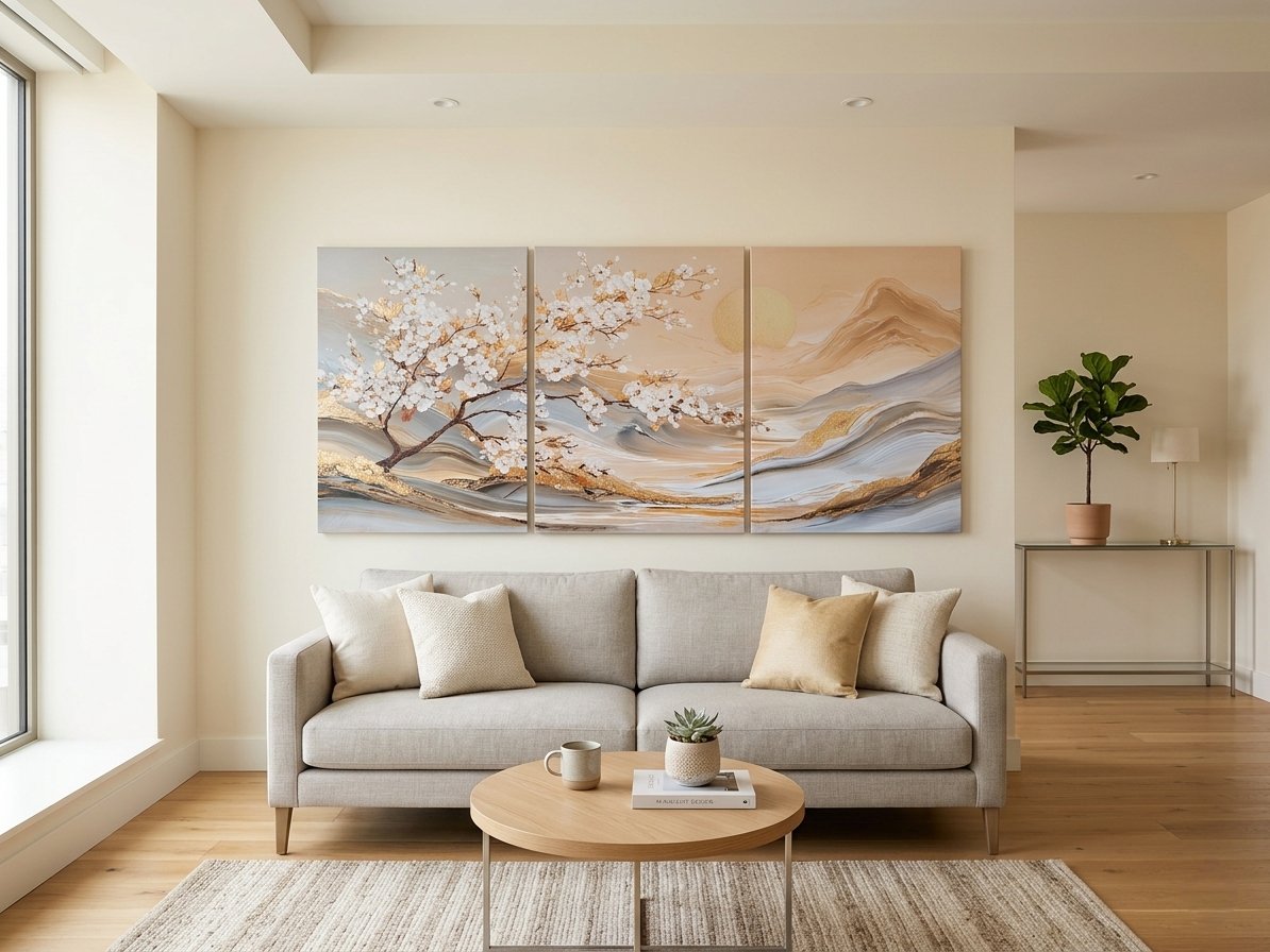 Plum Blossom Landscape Canvas Wall Art Set