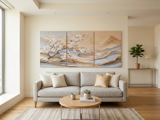 Plum Blossom Landscape Canvas Wall Art Set