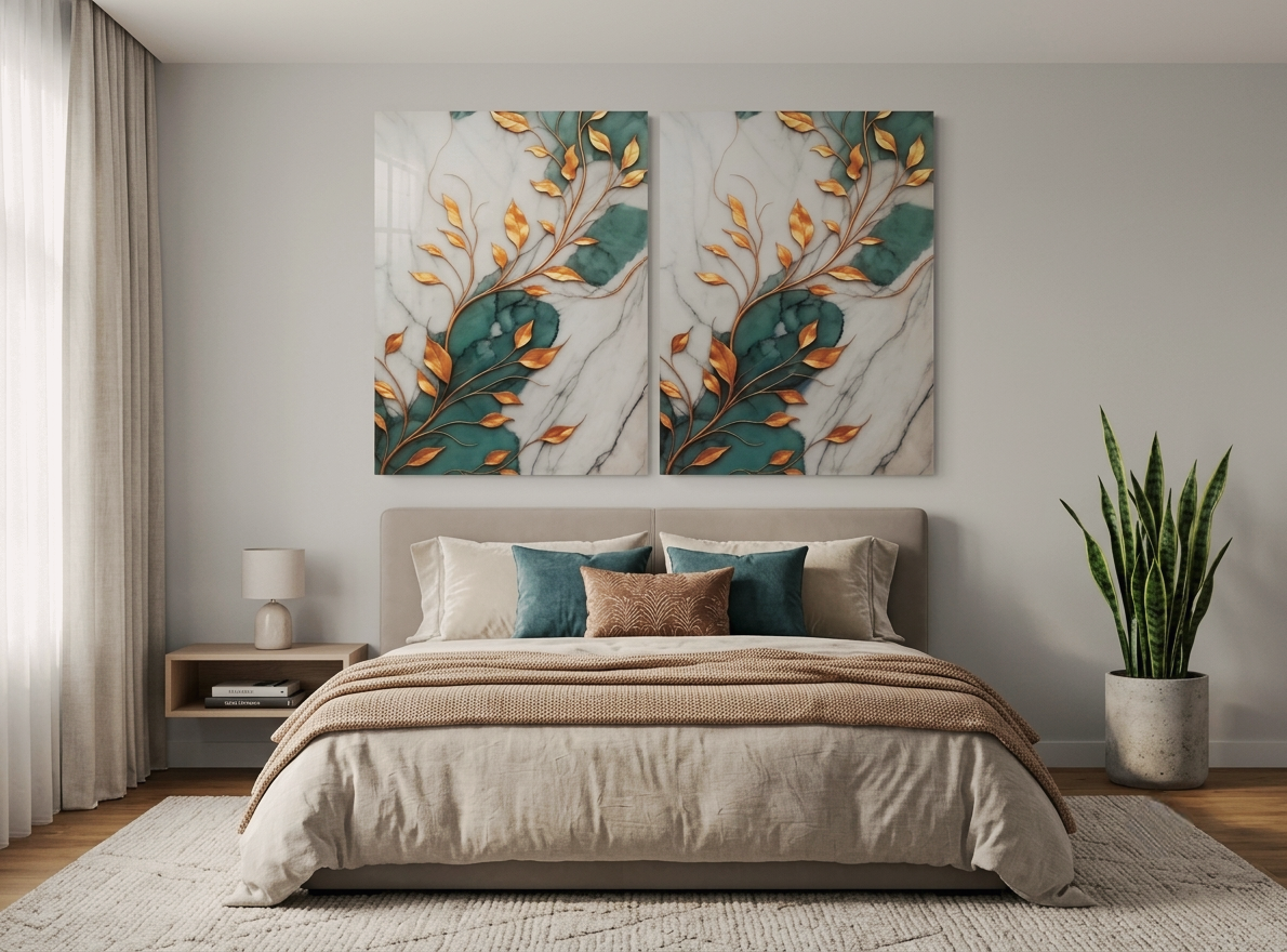 Green Marble & Gold Abstract Wall Art – Modern Minimalist Canvas Décor