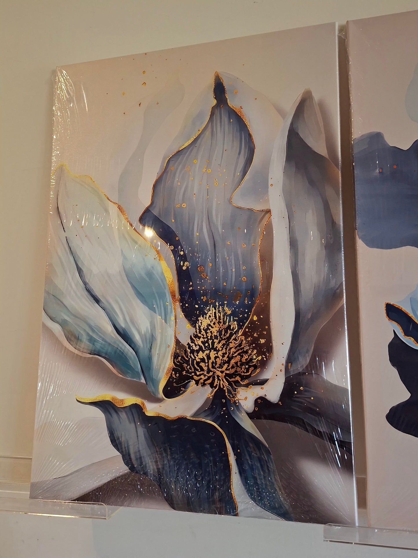 Blue Floral Abstract Canvas Wall Art Set