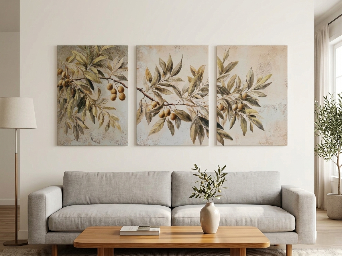 Rustic Olive Branch Canvas Wall Art Set