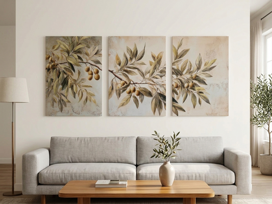 Rustic Olive Branch Canvas Wall Art Set