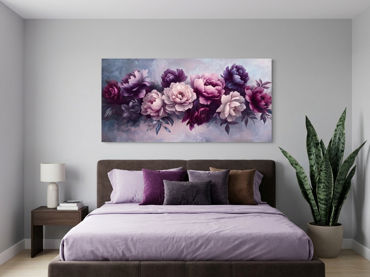 Purple & White Peony Framed Canvas Wall Art – Elegant Floral Décor