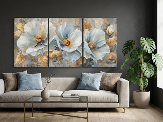 Elegant Floral Gold Accent Wall Art Set