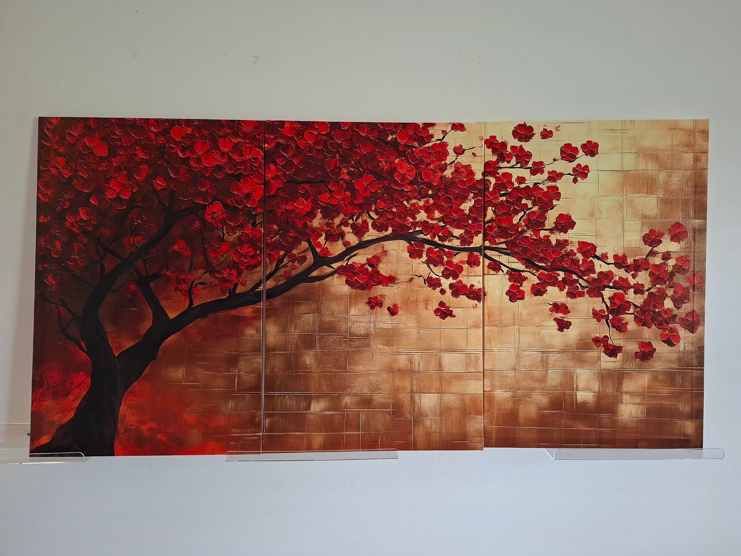 Red Starry Watercolor Tree Canvas Wall Art – Abstract Modern Décor