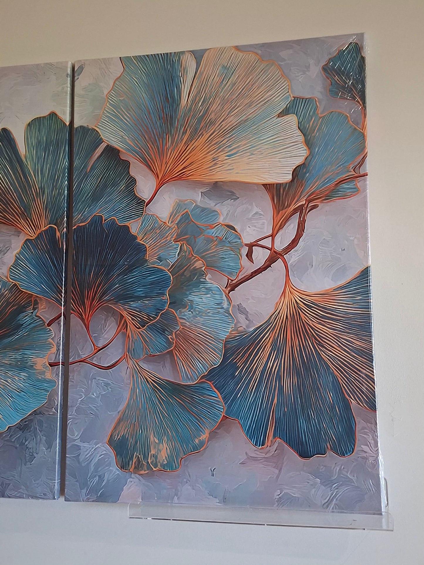 Teal & Gold Botanical Canvas Wall Art – Modern Leaf Elegance Décor