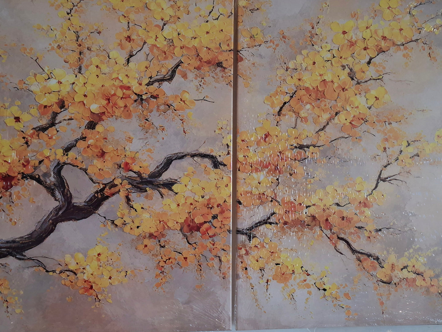 Yellow Flower Tree Canvas Wall Art Set