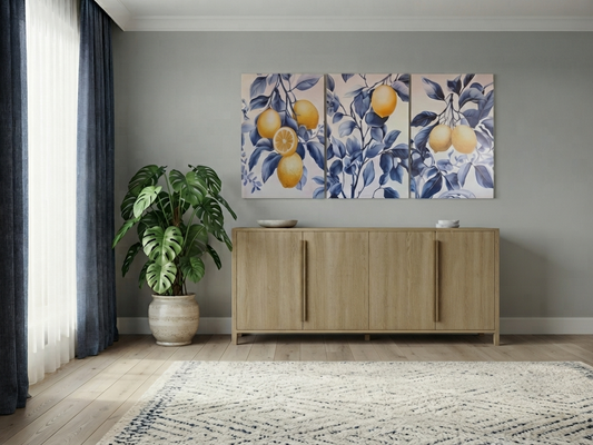 Vibrant Lemon & Blue Leaf Canvas Print Wall Art