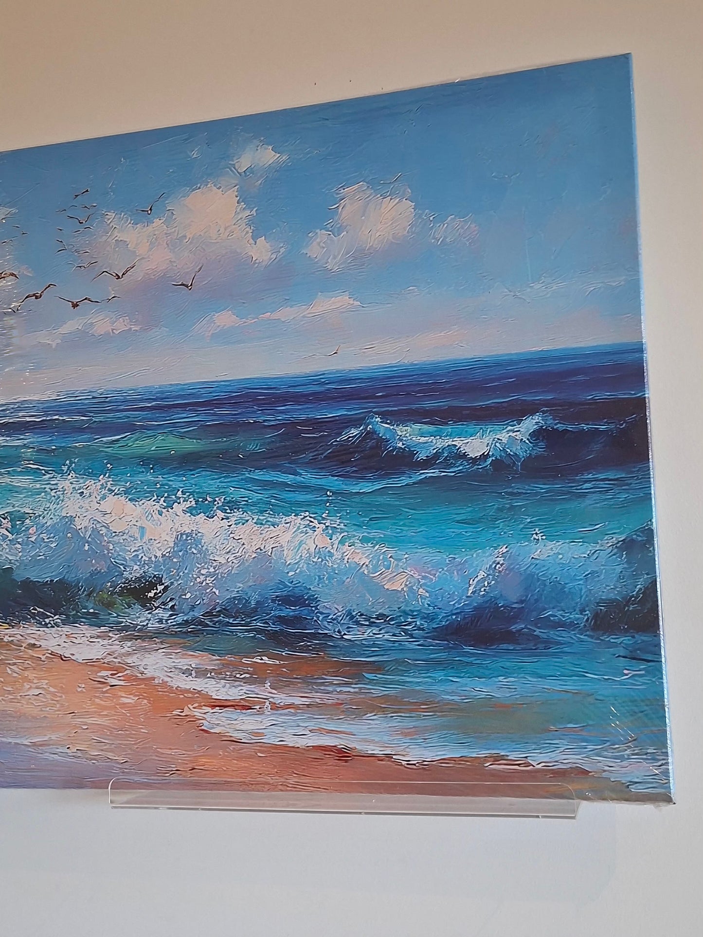 Ocean Waves & Birds Canvas Wall Art – Coastal Abstract Décor