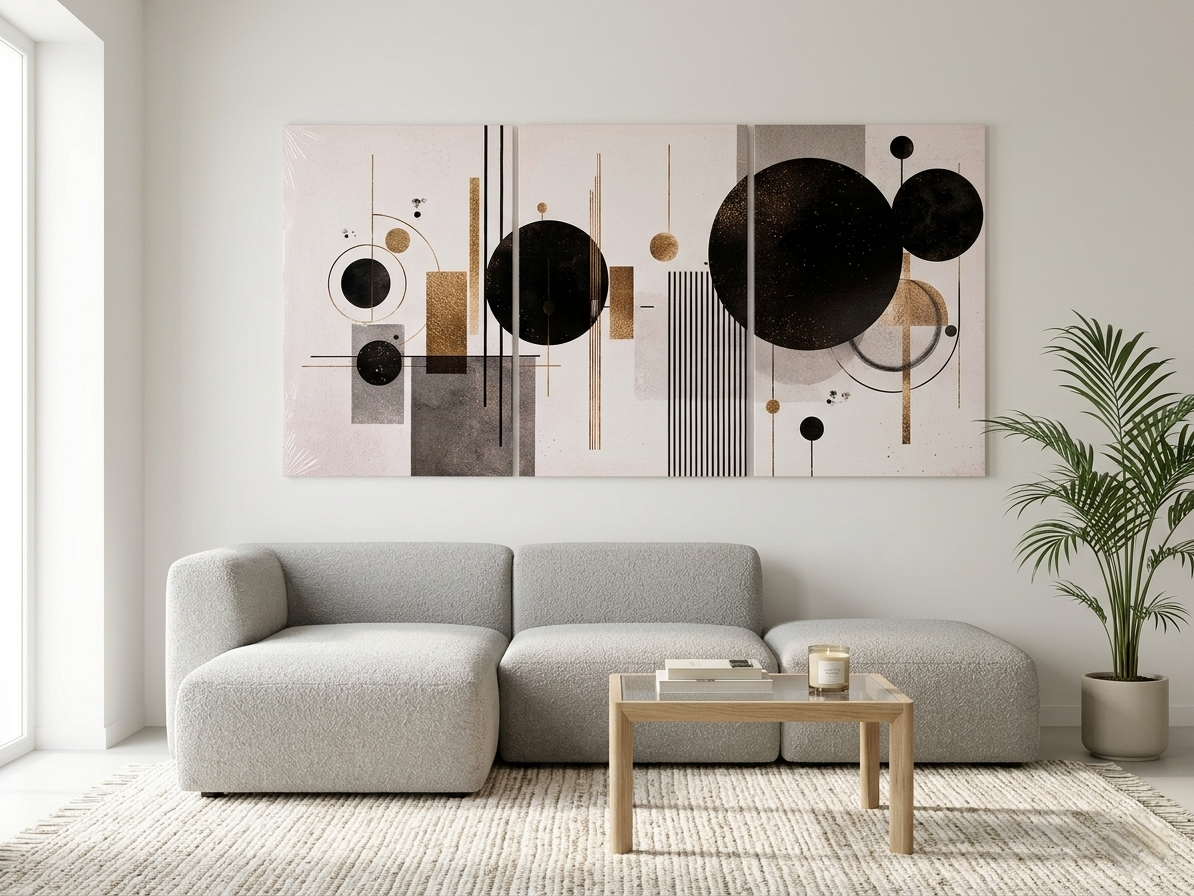 Golden Geometric Abstract Canvas Print Wall Art Set