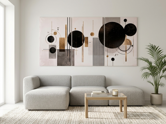 Golden Geometric Abstract Canvas Print Wall Art Set