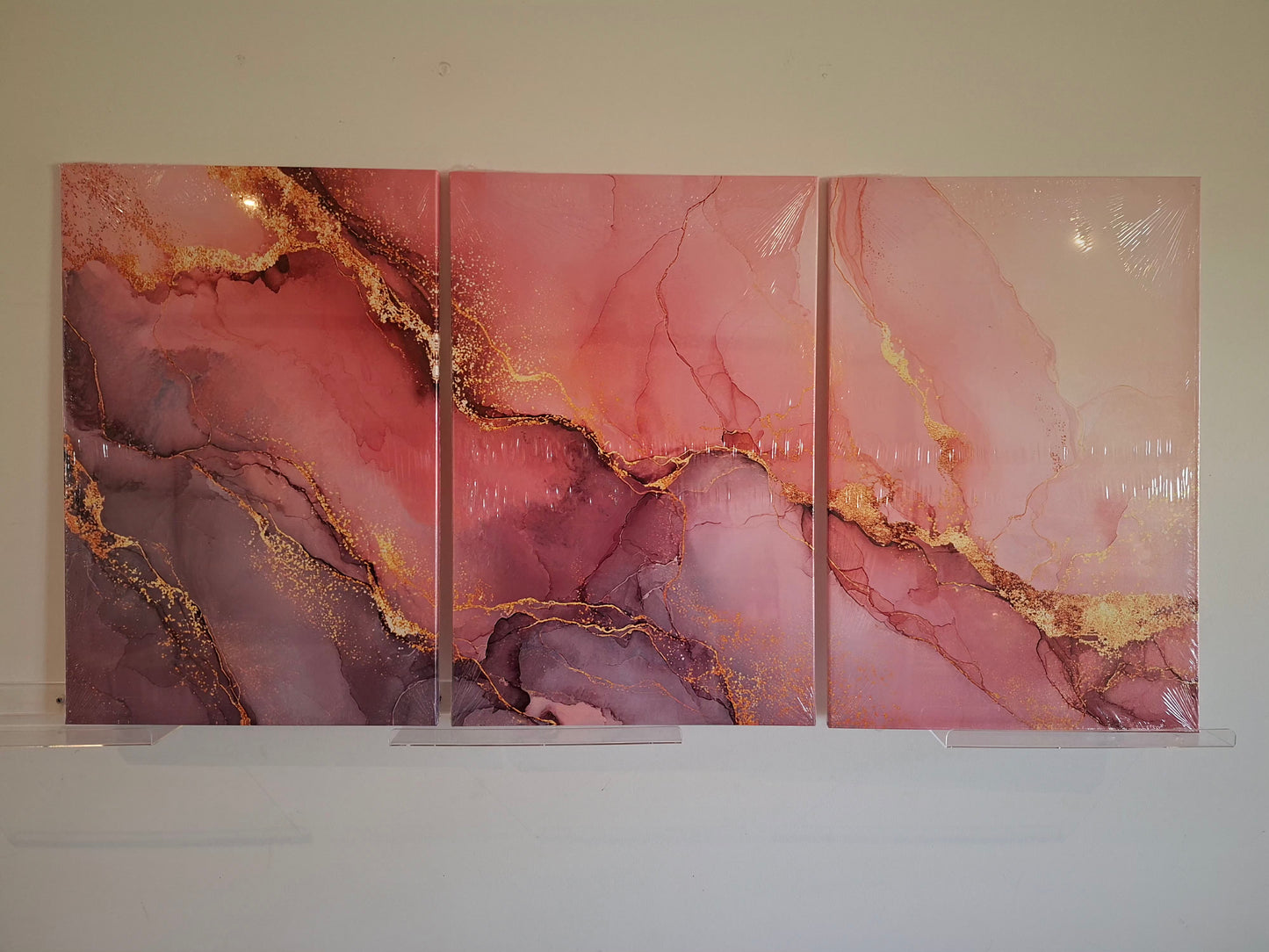 Pink and Gold Marble Abstract Wall Art Set