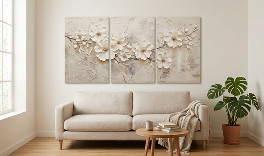 Minimalist White Floral Canvas Print Wall Art