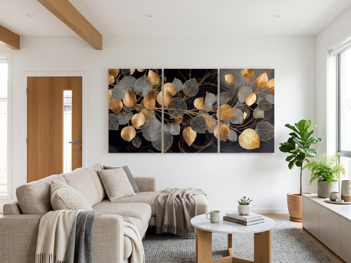 Golden Leaf Modern Abstract Canvas Wall Art