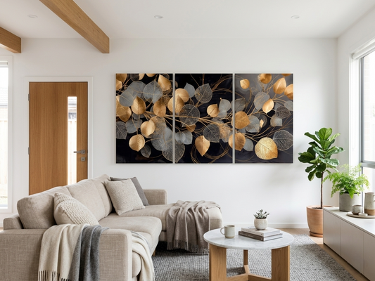 Golden Leaf Modern Abstract Canvas Wall Art