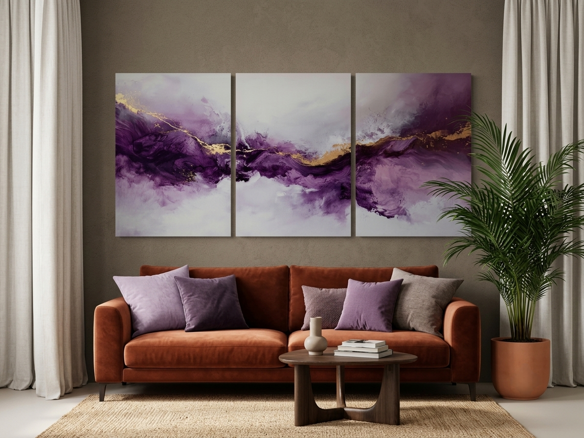 Purple & Gold Abstract Wall Art Set