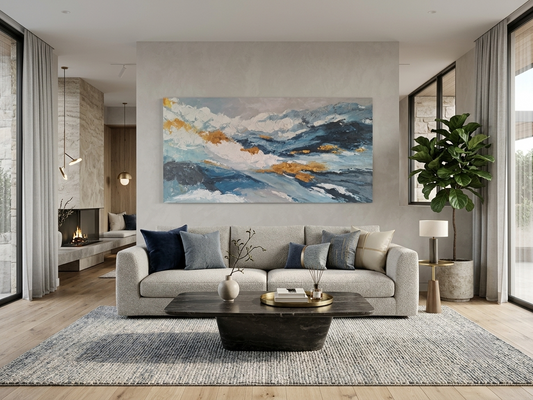 Hand-Painted Ocean Abstract Canvas Wall Art – Blue Sea View Modern Beach Décor
