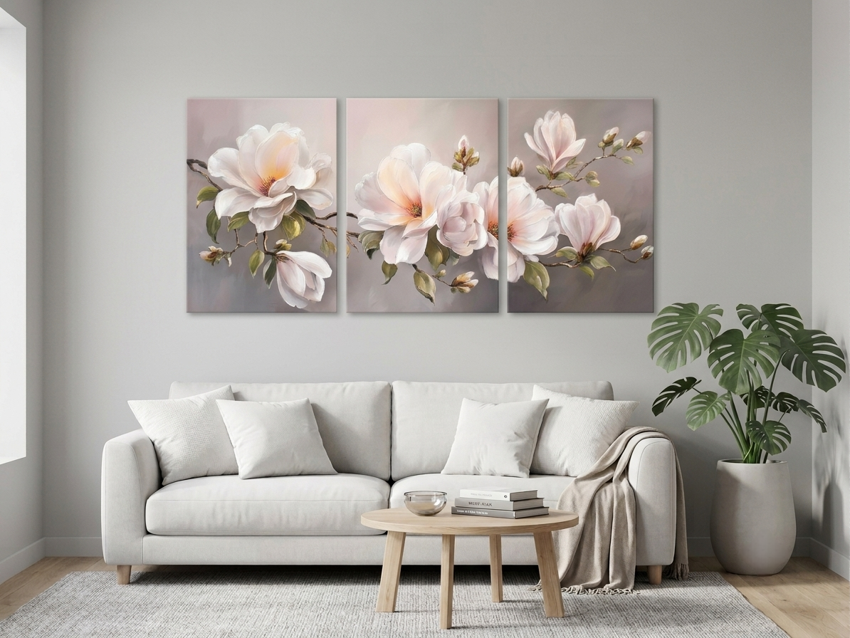 Soft Magnolia Floral Wall Art Set