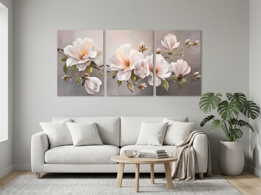 Soft Magnolia Floral Wall Art Set