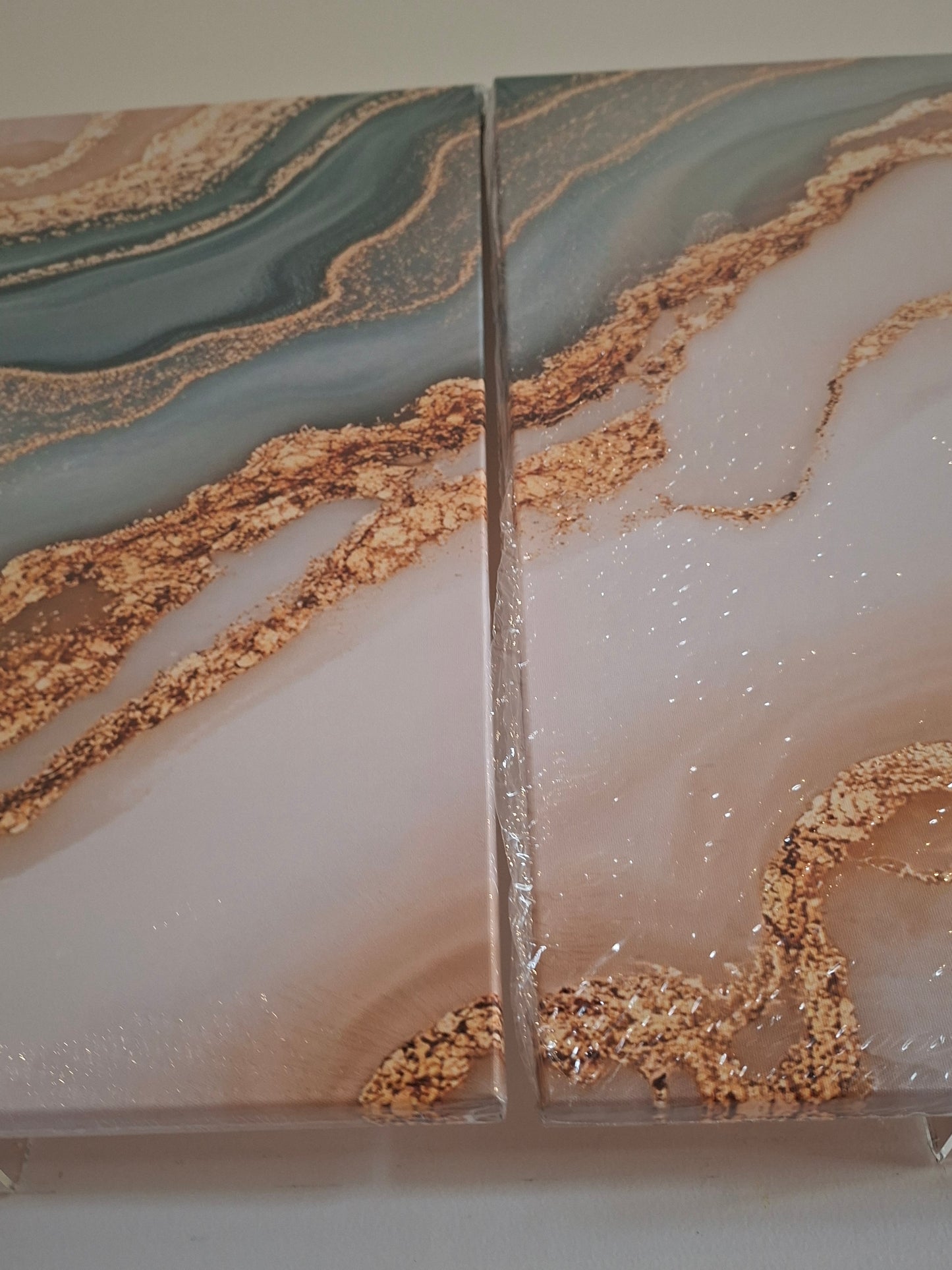 Teal & White Marble Waves Canvas Wall Art Set