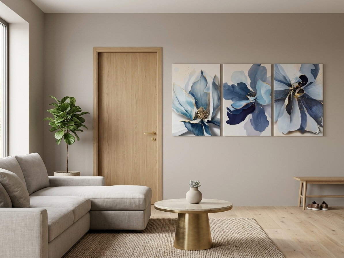 Blue Floral Abstract Canvas Wall Art Set