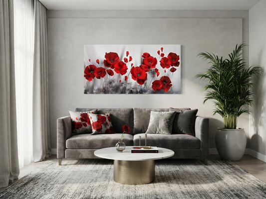 1pc Modern Floral Print - Red Poppy Canvas Wall Art