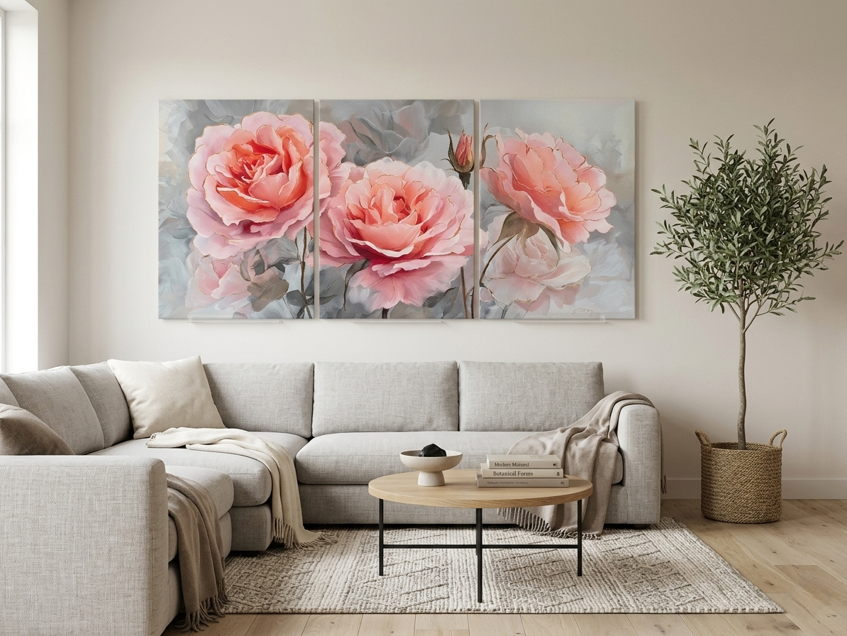 Pink Roses Canvas Wall Art Set