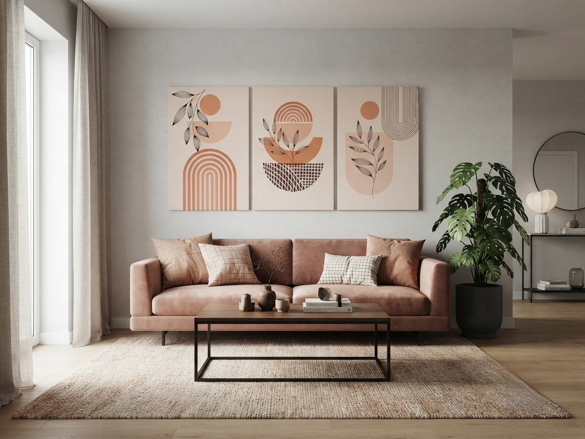 Neutral Geometric & Abstract Plant Canvas Wall Art – Modern Minimalist Décor