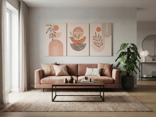Neutral Geometric & Abstract Plant Canvas Wall Art – Modern Minimalist Décor