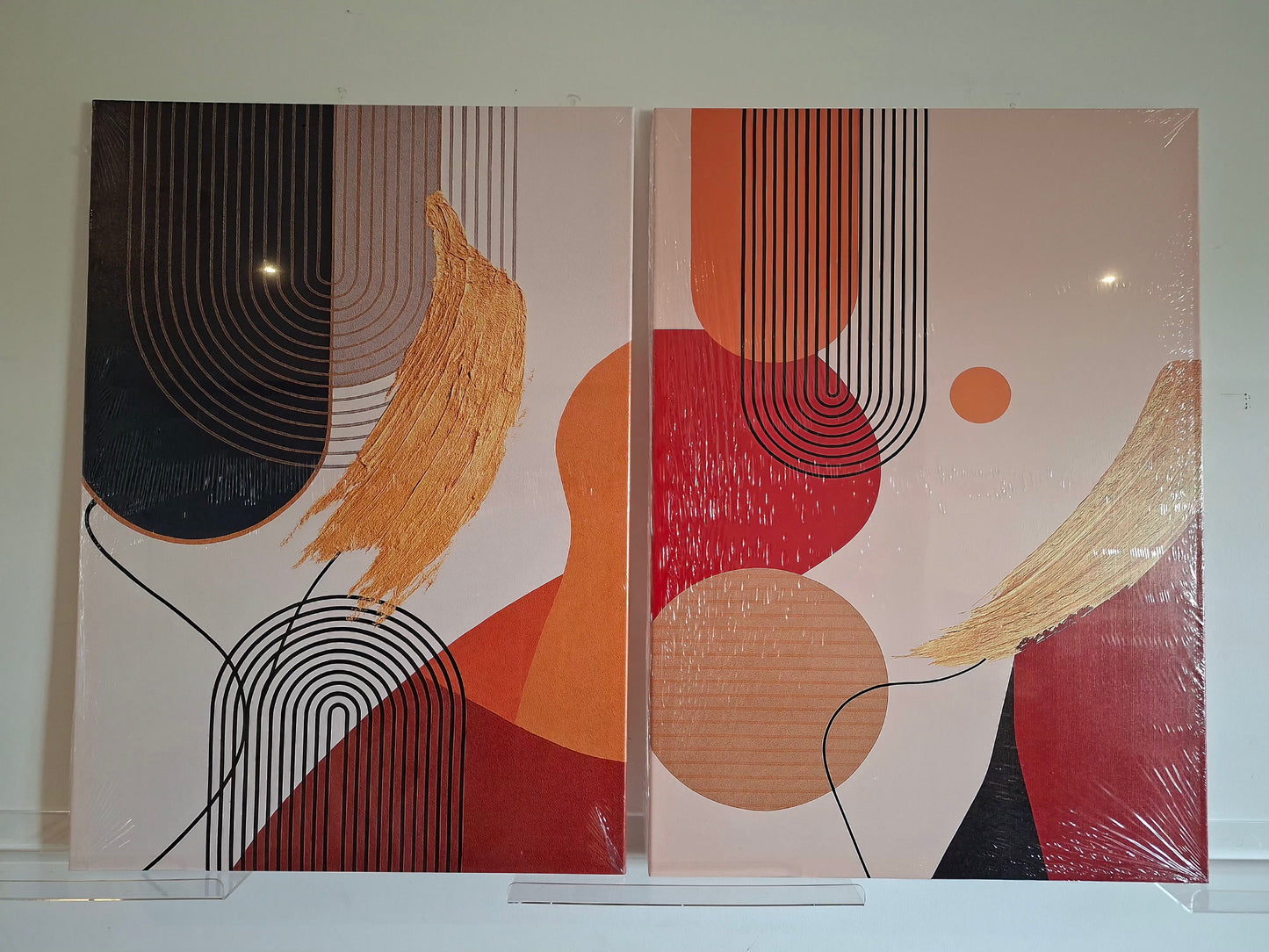 Bold Geometric Canvas Wall Art 2pc Set – Gold Accent Modern Décor