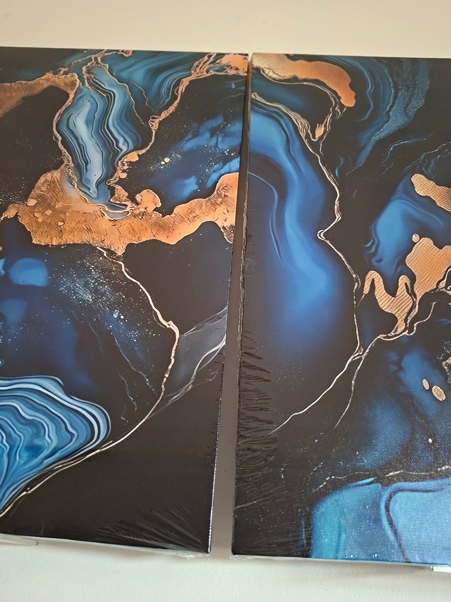 Navy Blue & Gold Marble Abstract Wall Art