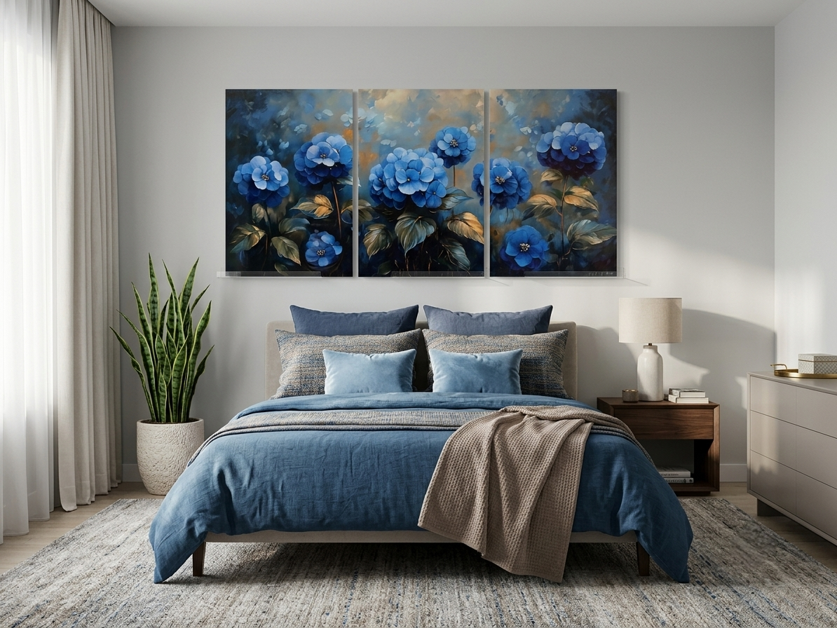 Blue Hydrangea Canvas Wall Art Set – Vibrant Floral Prints